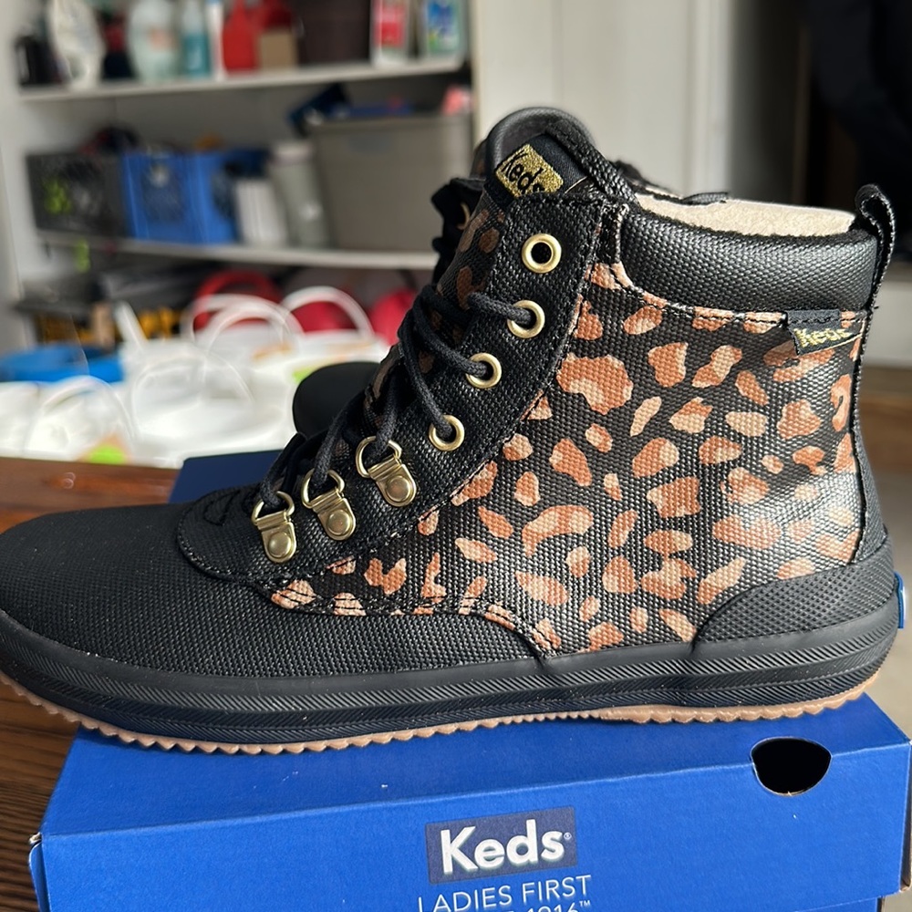 Ladies Keds Scout Boot II leopard tan/black size 8